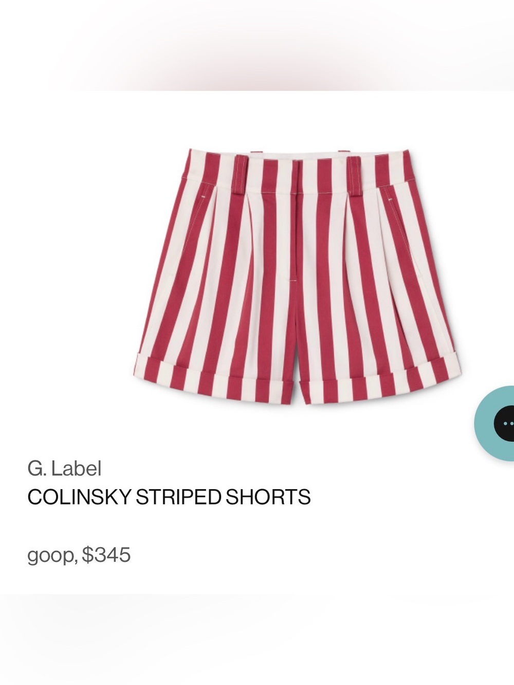G Label by Goop Colinsky Red White Striped Cotton Cuffed Shorts size 2 NWOT